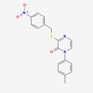 molecular formula C18H15N3O3S B2710899 1-(4-methylphenyl)-3-{[(4-nitrophenyl)methyl]sulfanyl}-1,2-dihydropyrazin-2-one CAS No. 946252-21-7
