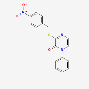 molecular formula C18H15N3O3S B2710899 3-((4-nitrobenzyl)thio)-1-(p-tolyl)pyrazin-2(1H)-one CAS No. 946252-21-7