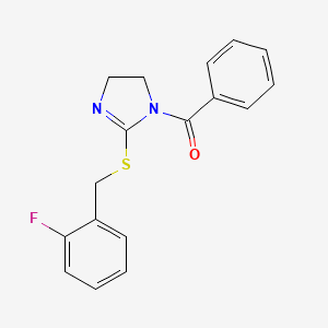 molecular formula C17H15FN2OS B2710902 (2-((2-fluorobenzyl)thio)-4,5-dihydro-1H-imidazol-1-yl)(phenyl)methanone CAS No. 851806-69-4