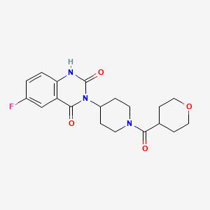 molecular formula C19H22FN3O4 B2710973 6-氟-3-(1-(四氢-2H-吡喃-4-甲酰)哌啶-4-基)喹唑啉-2,4(1H,3H)-二酮 CAS No. 2034533-47-4