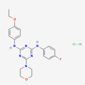 molecular formula C21H24ClFN6O2 B2711003 N2-(4-ethoxyphenyl)-N4-(4-fluorophenyl)-6-morpholino-1,3,5-triazine-2,4-diamine hydrochloride CAS No. 1179477-32-7
