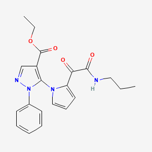 molecular formula C21H22N4O4 B2711104 ethyl 5-{2-[2-oxo-2-(propylamino)acetyl]-1H-pyrrol-1-yl}-1-phenyl-1H-pyrazole-4-carboxylate CAS No. 477709-25-4