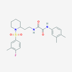 molecular formula C24H30FN3O4S B2711134 N'-(3,4-dimethylphenyl)-N-{2-[1-(4-fluoro-3-methylbenzenesulfonyl)piperidin-2-yl]ethyl}ethanediamide CAS No. 898461-07-9
