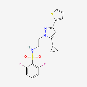 molecular formula C18H17F2N3O2S2 B2711136 N-(2-(5-cyclopropyl-3-(thiophen-2-yl)-1H-pyrazol-1-yl)ethyl)-2,6-difluorobenzenesulfonamide CAS No. 1798028-20-2