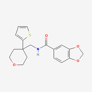 molecular formula C18H19NO4S B2711208 N-((4-(thiophen-2-yl)tetrahydro-2H-pyran-4-yl)methyl)benzo[d][1,3]dioxole-5-carboxamide CAS No. 1203243-72-4