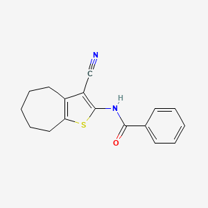 molecular formula C17H16N2OS B2711230 N-(3-cyano-5,6,7,8-tetrahydro-4H-cyclohepta[b]thiophen-2-yl)benzamide CAS No. 332373-56-5