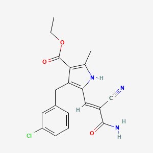 B2711244 ethyl 5-[(E)-3-amino-2-cyano-3-oxoprop-1-enyl]-4-[(3-chlorophenyl)methyl]-2-methyl-1H-pyrrole-3-carboxylate CAS No. 851176-25-5