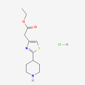 molecular formula C12H19ClN2O2S B2711248 Ethyl 2-(2-(piperidin-4-yl)thiazol-4-yl)acetate hydrochloride CAS No. 2172555-47-2