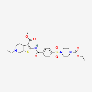 molecular formula C25H32N4O7S2 B2711251 Methyl 2-(4-((4-(ethoxycarbonyl)piperazin-1-yl)sulfonyl)benzamido)-6-ethyl-4,5,6,7-tetrahydrothieno[2,3-c]pyridine-3-carboxylate CAS No. 449767-41-3
