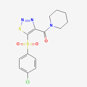 molecular formula C14H14ClN3O3S2 B2711260 {5-[(4-Chlorophenyl)sulfonyl]-1,2,3-thiadiazol-4-yl}(piperidino)methanone CAS No. 306977-06-0