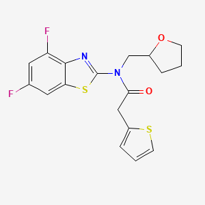 molecular formula C18H16F2N2O2S2 B2711293 N-(4,6-difluoro-1,3-benzothiazol-2-yl)-N-[(oxolan-2-yl)methyl]-2-(thiophen-2-yl)acetamide CAS No. 921817-39-2