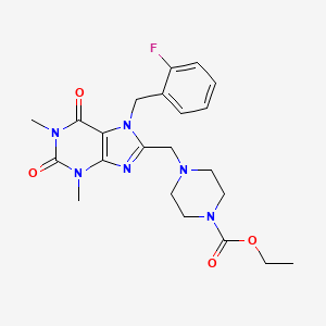 molecular formula C22H27FN6O4 B2711300 ethyl 4-({7-[(2-fluorophenyl)methyl]-1,3-dimethyl-2,6-dioxo-2,3,6,7-tetrahydro-1H-purin-8-yl}methyl)piperazine-1-carboxylate CAS No. 851939-44-1