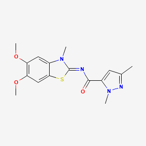 molecular formula C16H18N4O3S B2711320 N-(5,6-dimethoxy-3-methylbenzo[d]thiazol-2(3H)-ylidene)-1,3-dimethyl-1H-pyrazole-5-carboxamide CAS No. 1019095-86-3