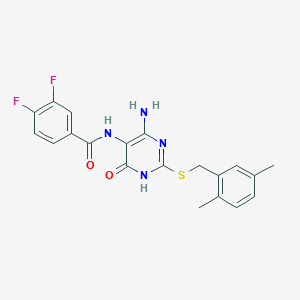 molecular formula C20H18F2N4O2S B2711329 N-(4-amino-2-((2,5-dimethylbenzyl)thio)-6-oxo-1,6-dihydropyrimidin-5-yl)-3,4-difluorobenzamide CAS No. 888429-66-1