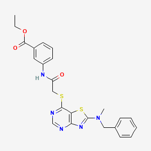 molecular formula C24H23N5O3S2 B2711378 ethyl 3-[2-({2-[benzyl(methyl)amino]-[1,3]thiazolo[4,5-d]pyrimidin-7-yl}sulfanyl)acetamido]benzoate CAS No. 1190022-97-9