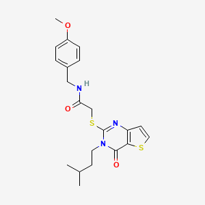 molecular formula C21H25N3O3S2 B2711379 N-(4-methoxybenzyl)-2-{[3-(3-methylbutyl)-4-oxo-3,4-dihydrothieno[3,2-d]pyrimidin-2-yl]sulfanyl}acetamide CAS No. 1252817-54-1