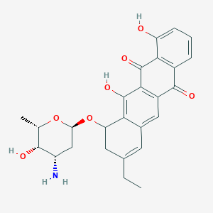 molecular formula C26H27NO7 B027114 7-[(2R,4S,5S,6S)-4-Amino-5-hydroxy-6-methyloxan-2-yl]oxy-9-ethyl-4,6-dihydroxy-7,8-dihydrotetracene-5,12-dione CAS No. 104595-81-5