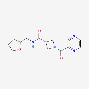molecular formula C14H18N4O3 B2711486 N-[(oxolan-2-yl)methyl]-1-(pyrazine-2-carbonyl)azetidine-3-carboxamide CAS No. 1396886-34-2