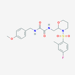molecular formula C22H26FN3O6S B2711501 N-{[3-(4-fluoro-2-methylbenzenesulfonyl)-1,3-oxazinan-2-yl]methyl}-N'-[(4-methoxyphenyl)methyl]ethanediamide CAS No. 872987-20-7
