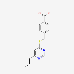 molecular formula C16H18N2O2S B2711569 Methyl 4-(((6-propylpyrimidin-4-yl)thio)methyl)benzoate CAS No. 1226449-60-0