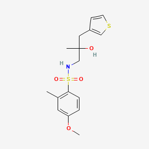 molecular formula C16H21NO4S2 B2711613 N-{2-hydroxy-2-[(thiophen-3-yl)methyl]propyl}-4-methoxy-2-methylbenzene-1-sulfonamide CAS No. 2097921-44-1