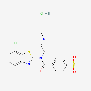 molecular formula C20H23Cl2N3O3S2 B2711615 N-(7-CHLORO-4-METHYL-1,3-BENZOTHIAZOL-2-YL)-N-[2-(DIMETHYLAMINO)ETHYL]-4-METHANESULFONYLBENZAMIDE HYDROCHLORIDE CAS No. 1219196-58-3