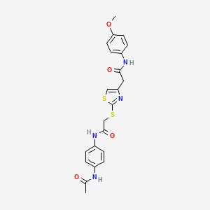 molecular formula C22H22N4O4S2 B2711631 N-(4-acetamidophenyl)-2-((4-(2-((4-methoxyphenyl)amino)-2-oxoethyl)thiazol-2-yl)thio)acetamide CAS No. 941997-50-8
