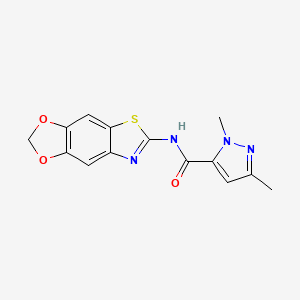 molecular formula C14H12N4O3S B2711642 N-([1,3]dioxolo[4,5-f][1,3]benzothiazol-6-yl)-2,5-dimethylpyrazole-3-carboxamide CAS No. 1013796-55-8