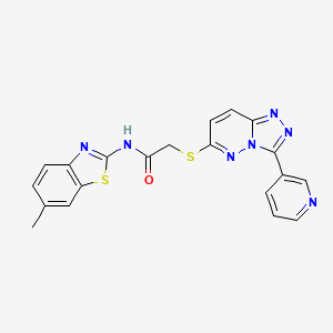 molecular formula C20H15N7OS2 B2711725 N-(6-methyl-1,3-benzothiazol-2-yl)-2-{[3-(pyridin-3-yl)-[1,2,4]triazolo[4,3-b]pyridazin-6-yl]sulfanyl}acetamide CAS No. 868969-02-2