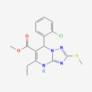 molecular formula C16H17ClN4O2S B2711763 Methyl 7-(2-chlorophenyl)-5-ethyl-2-(methylthio)-4,7-dihydro-[1,2,4]triazolo[1,5-a]pyrimidine-6-carboxylate CAS No. 941947-38-2