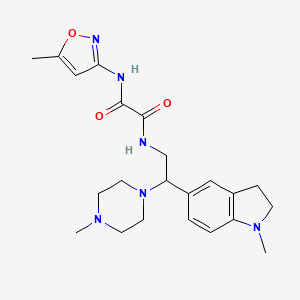 molecular formula C22H30N6O3 B2711797 N1-(2-(1-methylindolin-5-yl)-2-(4-methylpiperazin-1-yl)ethyl)-N2-(5-methylisoxazol-3-yl)oxalamide CAS No. 921924-92-7