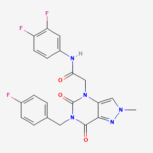 molecular formula C21H16F3N5O3 B2711941 N-(3,4-difluorophenyl)-2-{6-[(4-fluorophenyl)methyl]-2-methyl-5,7-dioxo-2H,4H,5H,6H,7H-pyrazolo[4,3-d]pyrimidin-4-yl}acetamide CAS No. 951617-48-4