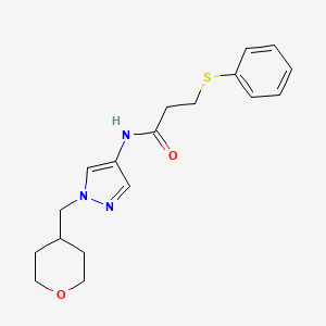molecular formula C18H23N3O2S B2711983 N-{1-[(oxan-4-yl)methyl]-1H-pyrazol-4-yl}-3-(phenylsulfanyl)propanamide CAS No. 1706080-18-3
