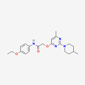 molecular formula C21H28N4O3 B2712000 N-(4-ethoxyphenyl)-2-{[6-methyl-2-(4-methylpiperidin-1-yl)pyrimidin-4-yl]oxy}acetamide CAS No. 1029724-18-2