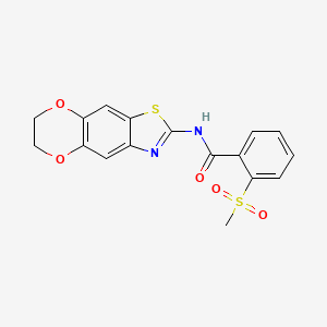 molecular formula C17H14N2O5S2 B2712034 N-(6,7-dihydro-[1,4]dioxino[2,3-f][1,3]benzothiazol-2-yl)-2-methylsulfonylbenzamide CAS No. 896279-33-7