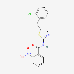 molecular formula C17H12ClN3O3S B2712111 N-{5-[(2-chlorophenyl)methyl]-1,3-thiazol-2-yl}-2-nitrobenzamide CAS No. 303791-96-0