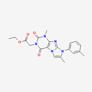 molecular formula C20H21N5O4 B2712145 ethyl 2-(1,7-dimethyl-2,4-dioxo-8-(m-tolyl)-1H-imidazo[2,1-f]purin-3(2H,4H,8H)-yl)acetate CAS No. 887464-58-6