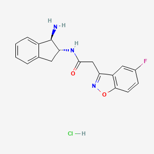 B2712162 N-[(1R,2R)-1-Amino-2,3-dihydro-1H-inden-2-yl]-2-(5-fluoro-1,2-benzoxazol-3-yl)acetamide;hydrochloride CAS No. 2418594-35-9