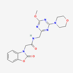 molecular formula C18H20N6O5 B2712207 N-((4-methoxy-6-morpholino-1,3,5-triazin-2-yl)methyl)-2-(2-oxobenzo[d]oxazol-3(2H)-yl)acetamide CAS No. 2034353-53-0