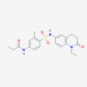 molecular formula C21H25N3O4S B2712233 N-{4-[(1-ethyl-2-oxo-1,2,3,4-tetrahydroquinolin-6-yl)sulfamoyl]-3-methylphenyl}propanamide CAS No. 922079-96-7