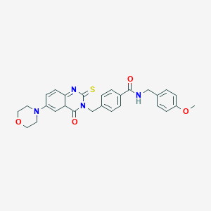 molecular formula C28H28N4O4S B2712247 N-[(4-methoxyphenyl)methyl]-4-{[6-(morpholin-4-yl)-4-oxo-2-sulfanylidene-1,2,3,4-tetrahydroquinazolin-3-yl]methyl}benzamide CAS No. 689770-60-3