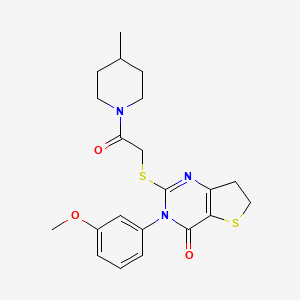 molecular formula C21H25N3O3S2 B2712270 3-(3-methoxyphenyl)-2-((2-(4-methylpiperidin-1-yl)-2-oxoethyl)thio)-6,7-dihydrothieno[3,2-d]pyrimidin-4(3H)-one CAS No. 877654-80-3