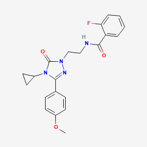 molecular formula C21H21FN4O3 B2712284 N-{2-[4-cyclopropyl-3-(4-methoxyphenyl)-5-oxo-4,5-dihydro-1H-1,2,4-triazol-1-yl]ethyl}-2-fluorobenzamide CAS No. 2319851-14-2