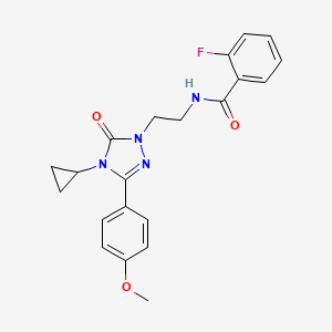 molecular formula C21H21FN4O3 B2712284 N-(2-(4-cyclopropyl-3-(4-methoxyphenyl)-5-oxo-4,5-dihydro-1H-1,2,4-triazol-1-yl)ethyl)-2-fluorobenzamide CAS No. 2319851-14-2