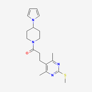 molecular formula C19H26N4OS B2712285 3-[4,6-二甲基-2-(甲硫基)嘧啶-5-基]-1-[4-(1H-吡咯-1-基)哌啶-1-基]丙酮 CAS No. 1281002-61-6