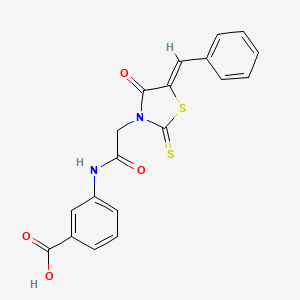 molecular formula C19H14N2O4S2 B2712286 (Z)-3-(2-(5-苄亚甲基-4-氧代-2-硫代噻唑烷-3-基)乙酰胺基)苯甲酸 CAS No. 303792-63-4