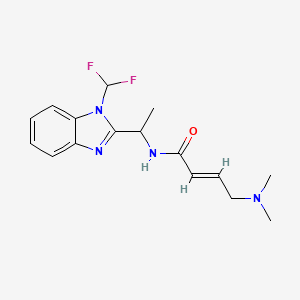 molecular formula C16H20F2N4O B2712293 (E)-N-[1-[1-(Difluoromethyl)benzimidazol-2-yl]ethyl]-4-(dimethylamino)but-2-enamide CAS No. 2411337-15-8