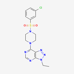 molecular formula C16H18ClN7O2S B2712298 7-(4-((3-chlorophenyl)sulfonyl)piperazin-1-yl)-3-ethyl-3H-[1,2,3]triazolo[4,5-d]pyrimidine CAS No. 1058205-75-6