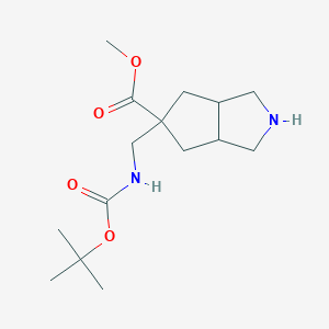 molecular formula C15H26N2O4 B2712315 Methyl 5-[[(2-methylpropan-2-yl)oxycarbonylamino]methyl]-2,3,3a,4,6,6a-hexahydro-1H-cyclopenta[c]pyrrole-5-carboxylate CAS No. 2241139-48-8