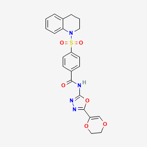 molecular formula C22H20N4O6S B2712318 N-(5-(5,6-dihydro-1,4-dioxin-2-yl)-1,3,4-oxadiazol-2-yl)-4-((3,4-dihydroquinolin-1(2H)-yl)sulfonyl)benzamide CAS No. 896676-16-7